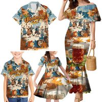 Oktoberfest Family Matching Mermaid Dress and Hawaiian Shirt with Beer Mug Illustration White Diamond Pattern - Wonder Print Shop