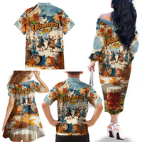 Oktoberfest Family Matching Off The Shoulder Long Sleeve Dress and Hawaiian Shirt with Beer Mug Illustration White Diamond Pattern - Wonder Print Shop