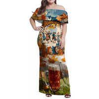 Oktoberfest Family Matching Off Shoulder Maxi Dress and Hawaiian Shirt with Beer Mug Illustration White Diamond Pattern - Wonder Print Shop