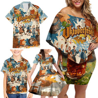Oktoberfest Family Matching Off Shoulder Short Dress and Hawaiian Shirt with Beer Mug Illustration White Diamond Pattern - Wonder Print Shop