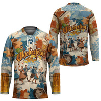 Oktoberfest Hockey Jersey with Beer Mug Illustration White Diamond Pattern - Wonder Print Shop