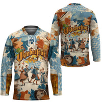 Oktoberfest Hockey Jersey with Beer Mug Illustration White Diamond Pattern - Wonder Print Shop
