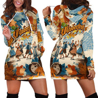 Oktoberfest Hoodie Dress with Beer Mug Illustration White Diamond Pattern - Wonder Print Shop