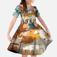 Oktoberfest Kid Short Sleeve Dress with Beer Mug Illustration White Diamond Pattern - Wonder Print Shop