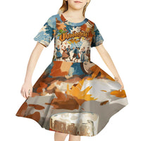 Oktoberfest Kid Short Sleeve Dress with Beer Mug Illustration White Diamond Pattern - Wonder Print Shop