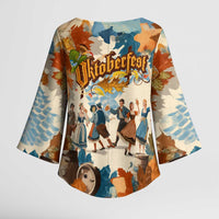 Oktoberfest Kimono Sleeve Blouse with Beer Mug Illustration White Diamond Pattern - Wonder Print Shop