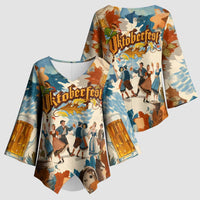 Oktoberfest Kimono Sleeve Blouse with Beer Mug Illustration White Diamond Pattern - Wonder Print Shop