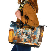 Oktoberfest Leather Tote Bag with Beer Mug Illustration White Diamond Pattern - Wonder Print Shop