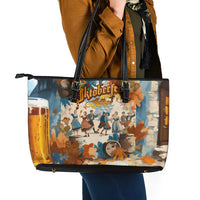 Oktoberfest Leather Tote Bag with Beer Mug Illustration White Diamond Pattern - Wonder Print Shop