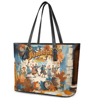 Oktoberfest Leather Tote Bag with Beer Mug Illustration White Diamond Pattern - Wonder Print Shop