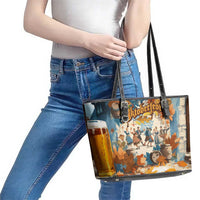 Oktoberfest Leather Tote Bag with Beer Mug Illustration White Diamond Pattern - Wonder Print Shop