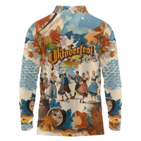 Oktoberfest Long Sleeve Polo Shirt with Beer Mug Illustration White Diamond Pattern - Wonder Print Shop