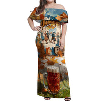 Oktoberfest Off Shoulder Maxi Dress with Beer Mug Illustration White Diamond Pattern - Wonder Print Shop