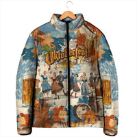 Oktoberfest Padded Jacket with Beer Mug Illustration White Diamond Pattern - Wonder Print Shop
