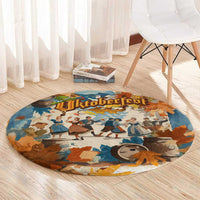 Oktoberfest Round Carpet with Beer Mug Illustration White Diamond Pattern - Wonder Print Shop