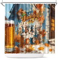 Oktoberfest Shower Curtain with Beer Mug Illustration White Diamond Pattern - Wonder Print Shop