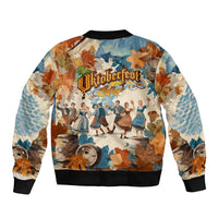 Oktoberfest Sleeve Zip Bomber Jacket with Beer Mug Illustration White Diamond Pattern - Wonder Print Shop
