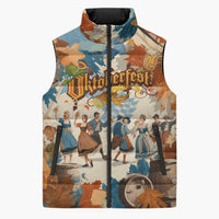 Oktoberfest Sleeveless Puffer Jacket with Beer Mug Illustration White Diamond Pattern - Wonder Print Shop