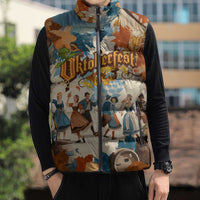 Oktoberfest Sleeveless Puffer Jacket with Beer Mug Illustration White Diamond Pattern - Wonder Print Shop