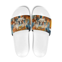 Oktoberfest Slide Sandals with Beer Mug Illustration White Diamond Pattern - Wonder Print Shop