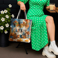 Oktoberfest Tote Bag with Beer Mug Illustration White Diamond Pattern - Wonder Print Shop