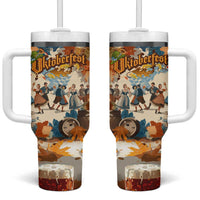 Oktoberfest Tumbler With Handle with Beer Mug Illustration White Diamond Pattern - Wonder Print Shop