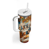 Oktoberfest Tumbler With Handle with Beer Mug Illustration White Diamond Pattern - Wonder Print Shop