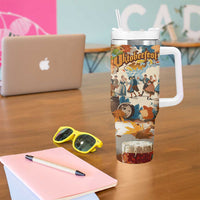 Oktoberfest Tumbler With Handle with Beer Mug Illustration White Diamond Pattern - Wonder Print Shop