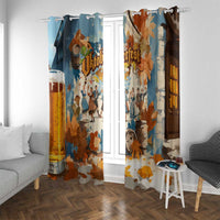 Oktoberfest Window Curtain with Beer Mug Illustration White Diamond Pattern - Wonder Print Shop