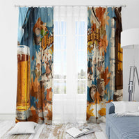 Oktoberfest Window Curtain with Beer Mug Illustration White Diamond Pattern - Wonder Print Shop