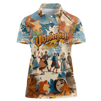 Oktoberfest Women Polo Shirt with Beer Mug Illustration White Diamond Pattern - Wonder Print Shop