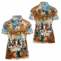 Oktoberfest Women Polo Shirt with Beer Mug Illustration White Diamond Pattern - Wonder Print Shop