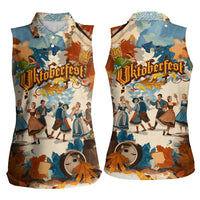 Oktoberfest Women Sleeveless Polo Shirt with Beer Mug Illustration White Diamond Pattern - Wonder Print Shop