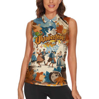 Oktoberfest Women Sleeveless Polo Shirt with Beer Mug Illustration White Diamond Pattern - Wonder Print Shop