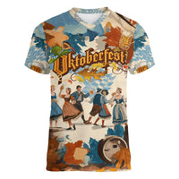 Oktoberfest Women V-Neck T-Shirt with Beer Mug Illustration White Diamond Pattern - Wonder Print Shop