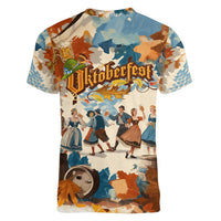 Oktoberfest Women V-Neck T-Shirt with Beer Mug Illustration White Diamond Pattern - Wonder Print Shop