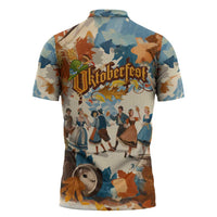 Oktoberfest Zipper Polo Shirt with Beer Mug Illustration White Diamond Pattern - Wonder Print Shop