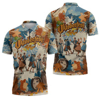 Oktoberfest Zipper Polo Shirt with Beer Mug Illustration White Diamond Pattern - Wonder Print Shop