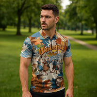 Oktoberfest Zipper Polo Shirt with Beer Mug Illustration White Diamond Pattern - Wonder Print Shop