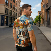 Oktoberfest Zipper Polo Shirt with Beer Mug Illustration White Diamond Pattern - Wonder Print Shop