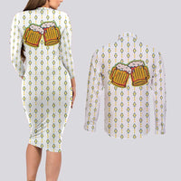Oktoberfest Couples Matching Long Sleeve Bodycon Dress and Long Sleeve Button Shirt with Oktoberfest Beer Mug Illustration White Diamond - Wonder Print Shop