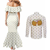 Oktoberfest Couples Matching Mermaid Dress and Long Sleeve Button Shirt with Oktoberfest Beer Mug Illustration White Diamond - Wonder Print Shop