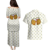 Oktoberfest Couples Matching Puletasi and Hawaiian Shirt with Oktoberfest Beer Mug Illustration White Diamond - Wonder Print Shop
