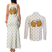 Oktoberfest Couples Matching Tank Maxi Dress and Long Sleeve Button Shirt with Oktoberfest Beer Mug Illustration White Diamond - Wonder Print Shop