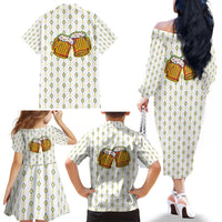 Oktoberfest Family Matching Off The Shoulder Long Sleeve Dress and Hawaiian Shirt with Oktoberfest Beer Mug Illustration White Diamond - Wonder Print Shop