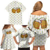 Oktoberfest Family Matching Off Shoulder Short Dress and Hawaiian Shirt with Oktoberfest Beer Mug Illustration White Diamond - Wonder Print Shop