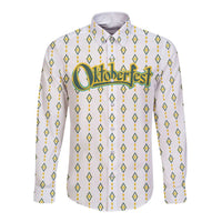 Oktoberfest Long Sleeve Button Shirt with Oktoberfest Beer Mug Illustration White Diamond - Wonder Print Shop