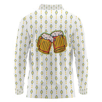 Oktoberfest Long Sleeve Polo Shirt with Oktoberfest Beer Mug Illustration White Diamond - Wonder Print Shop