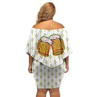 Oktoberfest Off Shoulder Short Dress with Oktoberfest Beer Mug Illustration White Diamond - Wonder Print Shop