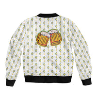 Oktoberfest Sleeve Zip Bomber Jacket with Oktoberfest Beer Mug Illustration White Diamond - Wonder Print Shop